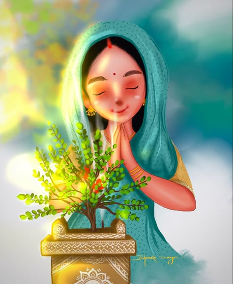 #illustration #illustrationartists #illustrationoftheday #indian #indians Indian Women Painting Culture, Diwali Illustration Art, Tulasi Pooja, Tulsi Puja, Diwali Illustration, Diwali Gif, Tulsi Vivah, Festival Pictures, Spiritual Photos