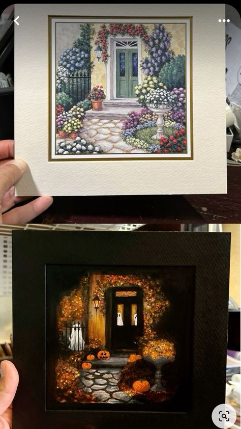 Repaint Thrift Store Art, Thrifted Christmas Painting, Thrifted Paintings, Thrifted Halloween, Thrifted Art, Thift Store, Ghost Paintings, Thrift Store Art, Ghost Painting