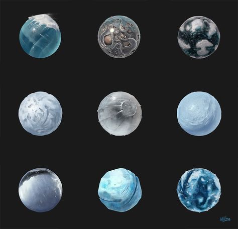 ArtStation - Iced spheres Ice Planet Concept Art, Vektal Ice Planet Art, Artificial Planet Concept Art, Saturn Hexagon Storm, Sphere Texture, Ice Sphere, Space Planets, Planets, Hand Painted