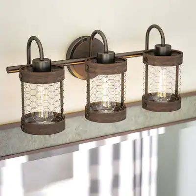 Bathroom Vanity Lights | Find Great Kitchen & Bath Lighting Deals Shopping at Overstock Farmhouse Lights, Casual Home Decor, Wood Wall Lamps, Room Vanity, Bronze Bathroom, Vintage Edison Bulbs, Mirror With Led Lights, Transitional Wall Sconces, Cool Floor Lamps