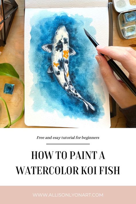 Koi Fish, Watercolor tutorials, painting tutorials, free tutorials for beginngers, tutorials on YouTube, This watercolor koi fish tutorial is perfect for beginners or any level of artist! You can paint along with me or simply play the video while working on your own painting, like we’re friends painting together 🙂 Friends Painting Together, Watercolour Koi Fish, Koi Fish Tutorial, Paint Koi Fish, Friends Painting, Painting Together, Watercolor Koi Fish, Koi Watercolor, Friend Painting