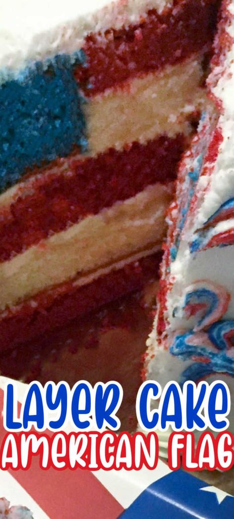 Patriotic Cake Decorating, Flag Cake Recipe, American Flag Cake, Homemade Vanilla Cake, Patriotic Cake, Fourth Of July Cakes, Flag Cake, Fluff Desserts, Patriotic Food