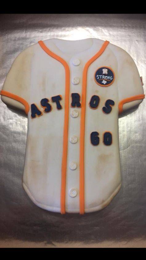 Houston Astros Jersey Cake Baseball Jersey Cake, Astros Baseball Party, Houston Astros Birthday Party, Astros Cake, Astros Birthday Party, Astro Birthday, Sports Desserts, Patron Cake, Houston Astros Jersey