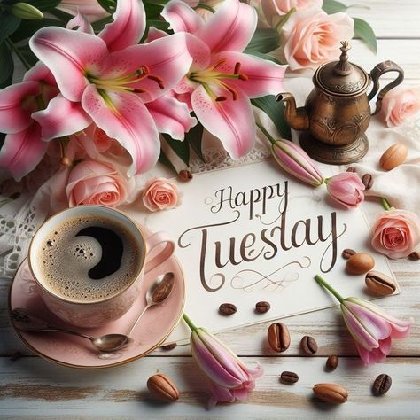 Good Morning Tuesday Coffee, Tuesday Coffee, Tuesday Quotes Good Morning, Tuesday Greetings, Morning Tuesday, Good Morning Tuesday, Morning Memes, Tuesday Quotes, Flowers Coffee