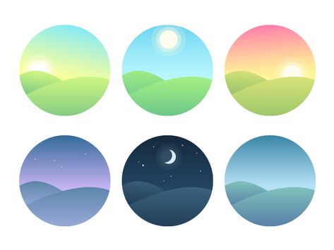 Sky gradients by Irina Mir Vectorial Art, Fantasy Icon, Different Times Of Day, Weather Wallpaper, Mobile App Icon, Image Nature, Best Icons, Graphic Inspiration, Gradient Design