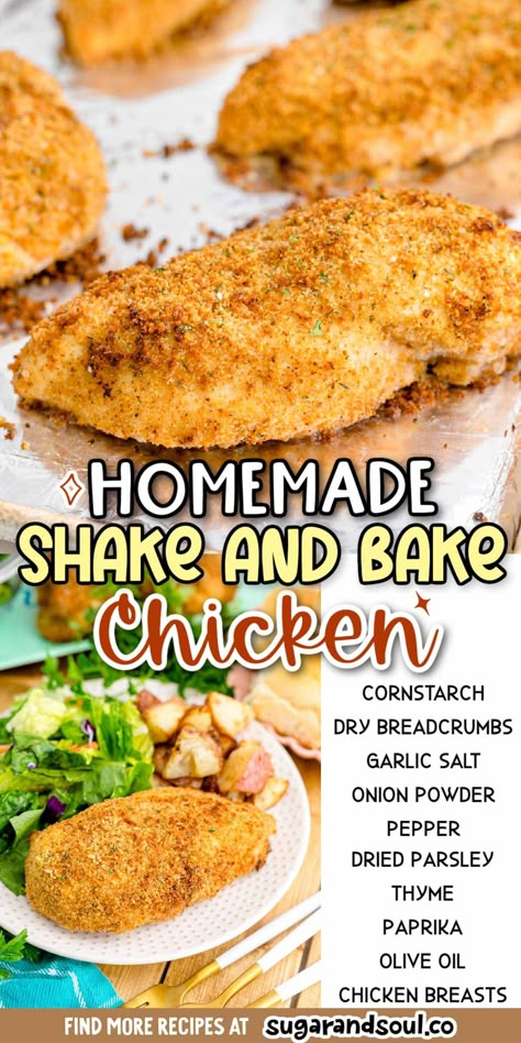 This Homemade Shake and Bake Chicken is classic comfort food that covers tender, juicy chicken with a spice-filled crunchy coating! Requires only 15 minutes of hands-on prep time, then let your oven do the rest! via @sugarandsoulco Homemade Chicken Shake And Bake, How To Season Baked Chicken, Diy Shake And Bake Chicken Recipe, Shake And Bake Chicken Legs In The Oven, Homemade Shake And Bake Chicken Seasoning Mixes, Shack And Bake Chicken, Crispy Shake And Bake Chicken, Healthy Shake And Bake Chicken, Diy Shake N Bake Chicken