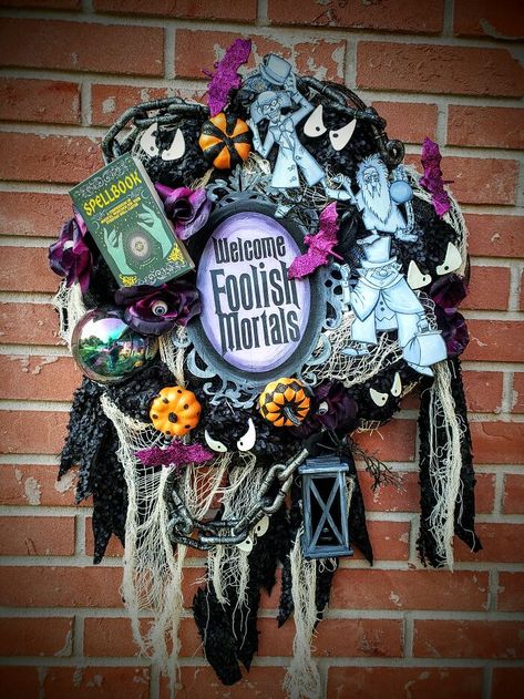 Welcome Foolish Mortals Sign, Haunted Mansion Wreath, Madam Leota, Haunted Mansion Hitchhiking Ghosts, Haunted Mansion Madame Leota, Handmade Halloween Decorations, Unique Wreaths, Welcome Foolish Mortals, Madame Leota