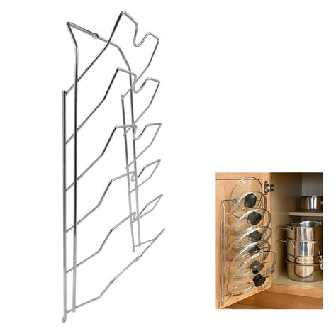 PRICES MAY VARY. Kitchen Organizers and Storage Hacks : Evelots pot lid holder can make the most of your home kitchen organization and storage. Store and select each pan top easily making food prep fast. Our kitchen cabinet organizer holds up to 6 lids. Hang it on a pantry wall for added pantry organization. Sold on Amazon for over 9 years Sturdy Metal : This sturdy metal pot lid holders feature a smooth, rust-resistant plastic coating. Simply install the pot lid organizers inside cabinet , cupb Hanger Dividers, Pot Lid Organizer, Cupboard Pantry, Pot Lid Storage, Cabinet Door Storage, Kitchen Pantry Cupboard, Wood Cabinet Doors, Pot And Pans Organization, Pan Storage