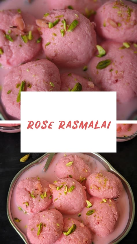 Rose Bread Recipe, Rose Water Desserts, Pakistani Dessert Recipes, Rose Recipes Food, Rose Flavored Desserts, Ramadan Desserts Recipes, Rose Dessert Recipes, Rose Rasmalai, Rose Sweets