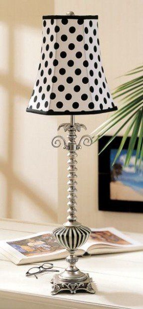 Polka dot lamp shades 1 Polka Dot Bedroom, Polka Dot Decor, Polka Dot Bedding, Dots Fashion, Table Top Lamps, White Cottage, Black And White Decor, White Decor, Lamp Shades