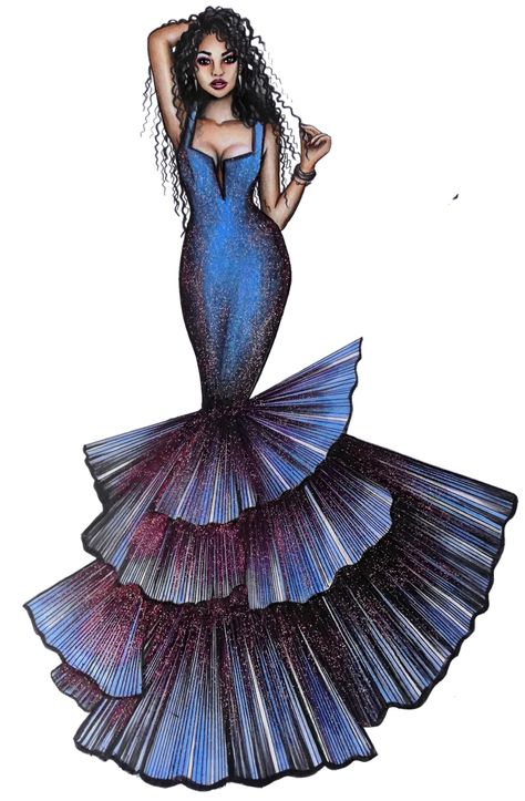 Mermaid perrywinkle inspired dress by @ursulaillustration fashion illustration sketch Mermaid Dress Drawing, Color Sketching, Blue Glitter Dress, Fashion Illustration Poses, Fashion Model Sketch, Fashion Illustration Tutorial, Fashion Illustrations Techniques, Medieval Wedding, Dress Illustration