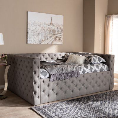 Baxton Studio Anabella Modern and Contemporary Upholstered Daybed Queen Size Daybed, Queen Daybed, Platform Daybed, Tufting Design, Grey Daybed, Full Daybed, Full Size Daybed, Daybed Bedding, Upholstered Daybed