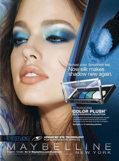 Emily DiDonato for Maybelline Makeup Advertisement, Vintage Makeup Ads, 00's Makeup, Y2k Makeup, Beauty Advertising, Makeup Ads, 90s Makeup, Eyeshadow Collection, Retro Makeup