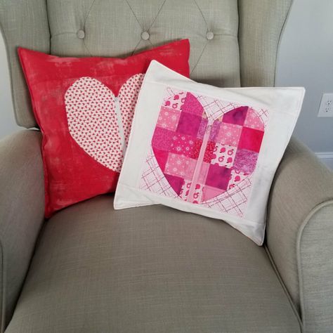 Secret Heart Pillow with Piecing & Quilting - Sulky Crazy Heart, Heart Quilt Pattern, Heart Pillows, Valentine's Ideas, Patchwork Heart, Pillow Tutorial, Patchwork Cushion, Heart Pillow, My Funny Valentine