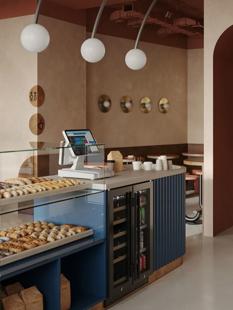 Babka bakery :: Behance Coffee Bistro Ideas, Babka Bakery, Cashier Restaurant, Bakery Shop Interior, Modern Bakery, Cafe Display, Cafe Counter, Bakery Shop Design, Bakery Store