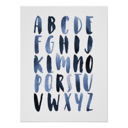 Abc Wall Art, Abc Wall, Watercolor Gifts, Watercolour Gift, Artwork Pictures, Alphabet Print, Blue Gifts, Wedding Program, Art Blue