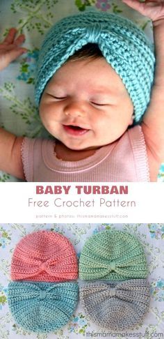 Crochet Newborn Turban, Free Toddler Hat Crochet Pattern, Baby Turban Crochet Pattern Free, Crochet Baby Turban Free Pattern, Crochet Toddler Hat Free Pattern, Baby Turban Pattern, Baby Hat Free Pattern, Crochet Baby Projects, Indoor Orchids