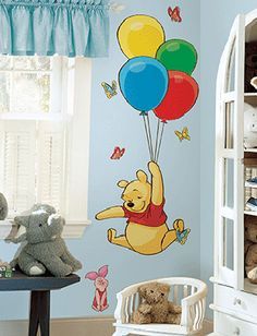 Ideas Para Decorar Jardines, Winnie The Pooh Decor, Simple Wall Paintings, Winnie The Pooh Nursery, Simple Nursery, Creative Wall Painting, Large Wall Decals, Colorful Kids Room, Baby Room Themes