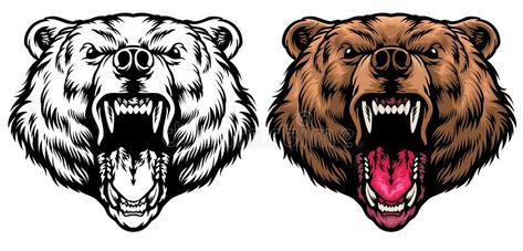 . Grizzly Bear Roaring, Angry Grizzly Bear, Bear Roaring, Grizzly Bear Drawing, Drawing Angry, Sports Mascot, Bear Drawing, Sports Logo Design, Bear Head