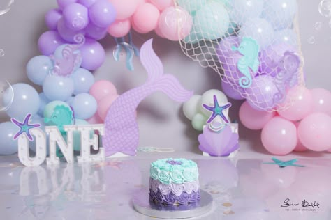 Mermaid Cake Smash Photography, Mermaid One Year Photoshoot, Smash Cake Mermaid, Oneder The Sea 1st Birthday Photoshoot, Mermaid Theme Photoshoot Baby, Mermaid Smash Cake One Year Old, Mermaid Birthday Photoshoot, Mermaid Baby Photoshoot, Mermaid Theme Photoshoot