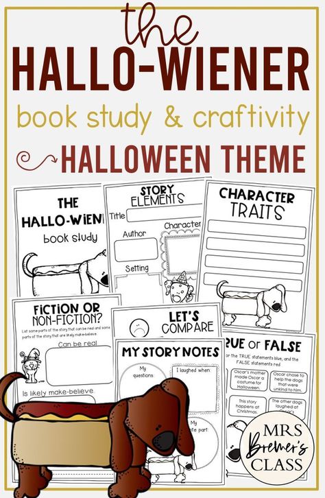 The Hallo-Wiener book study activities unit for Halloween, with Common Core aligned literacy companion activities and a craftivity for Kindergarten and First Grade October Reading Activities, Monthly Family Activities, Halloween Unit Study, Book Study Activities, Popular Picture Books, Halloween Writing Prompts, Study Activities, Guided Reading Books, October Activities