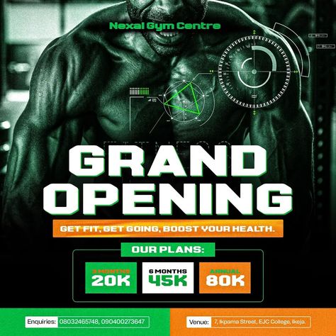 Nexak Gym Center Grand Opening Flyer. #createtoinspire Grand Opening Flyer, Gym Center, Grand Opening, Media Design, Social Media Design, Gym, Social Media, Media