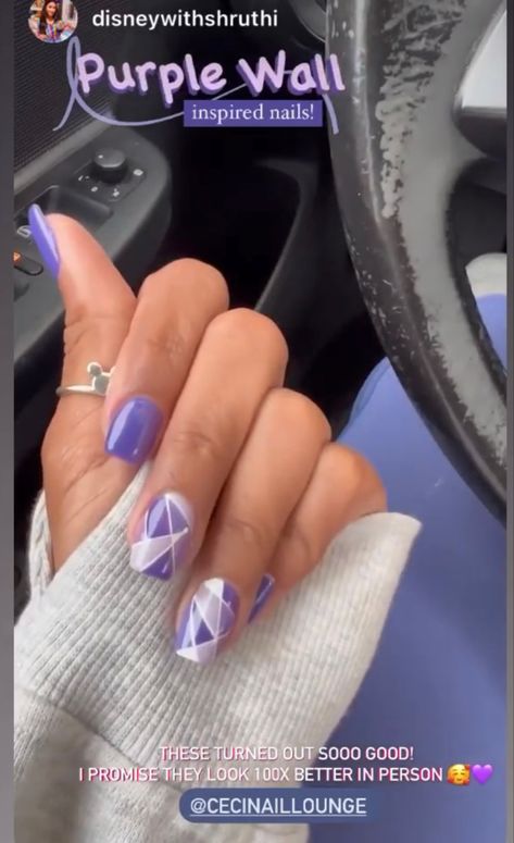 Purple wall nails! Super cute for your next disney trip! Purple Disney Nail Designs, Fun Nails Purple, Disney Nails Purple, Manicure Ideas Purple, Short Square Acrylic Nails Purple, Purple Nails Designs Short, Purple Disney Nails, Short Purple Nail Ideas, Rapunzel Inspired Nails