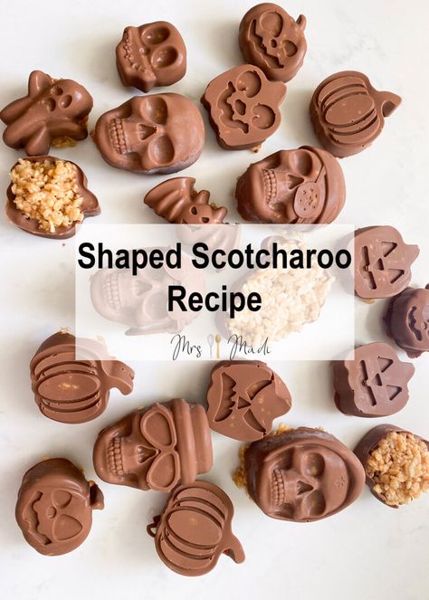 Pin this recipe and make these delicious treats at home!   Click this pin to see the full recipe. Everyone loves a good & soft scotcharoo. Make a shaped scotcharoos, a themed treat (holiday, seasonal or birthday) with a silicone mold. Christmas Molds Ideas, Mini Silicone Mold Recipes, Silicone Mold Ideas Food, Silicone Mold Recipes Desserts, Fudge In Silicone Molds, Desserts In Silicone Molds, Pumpkin Silicone Mold Recipes, Halloween Silicone Mold Recipes, Chocolate Mold Ideas