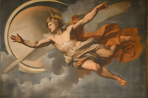 Apollo Painting, Apollo Tattoo, Angel With Wings, Angel Paintings, Greek Paintings, Powerful Man, Medusa Art, Classical Paintings, Sun King