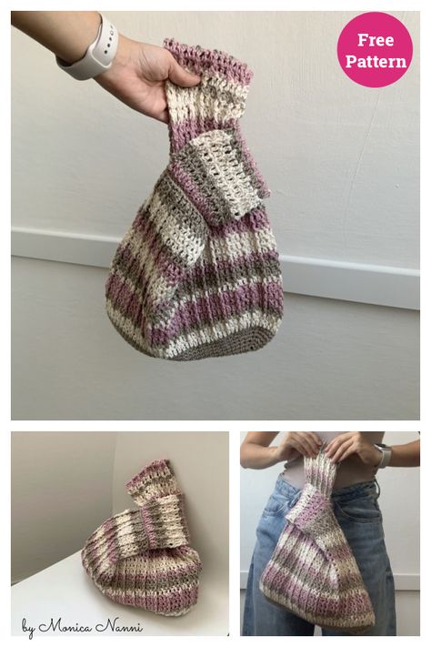 Serene Knot Bag Free Crochet Pattern Crochet Lunch Bag Pattern Free, Crochet Japanese Knot Bag Pattern Free, T Shirt Yarn Crochet Bag Pattern Free, Knot Bag Pattern Free, Japanese Knot Bag Pattern Free, Japanese Knot Bag Crochet, Crochet Knot Bag, Crochet Bag Holder, Japanese Crochet Bag