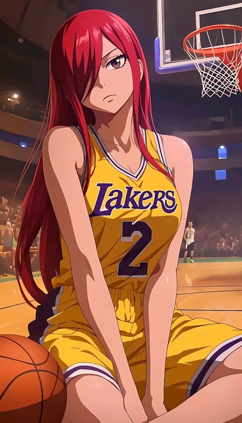 Anime Lakers, Fairy Tail Female Characters, Girl Basketball, Erza Scarlett, Anime Haircut, Fairy Tail Erza Scarlet, Basketball Anime, Fairy Tail Pictures, Fairy Tail Girls