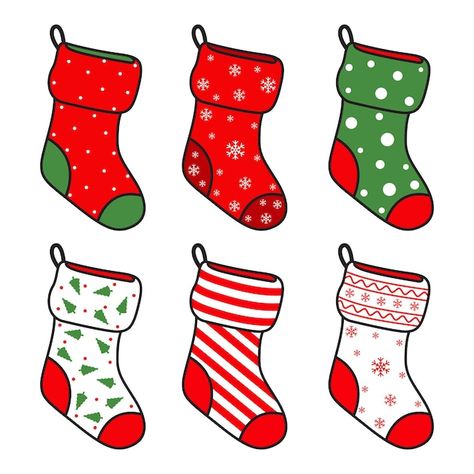 Set of socks for gifts with a christmas ... | Premium Vector #Freepik #vector #christmas-patterns #new-year-pattern #christmas-set #christmas-ornament Christmas Socks Printable, Christmas Sock Drawing, Christmas Socks Drawing, Christmas Socks Pattern, Socks Drawing, Happy New Year Stickers, Cute Christmas Presents, Christmas Socks Gift, Socks Design