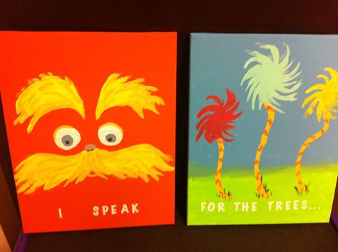 canvas paintings for Braylon who loves the Lorax Playroom Walls, Doodle Challenge, Seuss Classroom, Cute Canvas Paintings, Dr Suess, Cute Canvas, Classroom Theme, The Lorax, Playroom Wall