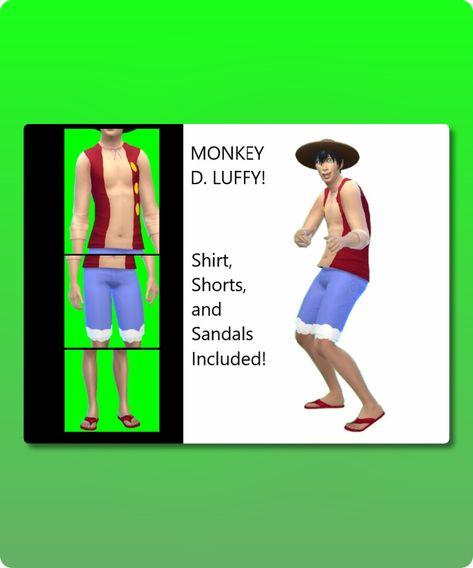 Sims 4 Clothing CC: ONE Piece Monkey D  Luffy Cosplay Clothes Luffy Sims 4 Cc, One Piece Sims 4, Clothes Sims 4 Cc, Luffy Cosplay, Mod Jacket, One Piece Monkey D Luffy, Cosplay Clothes, Sims 4 Cc Download, Sims 4 Anime