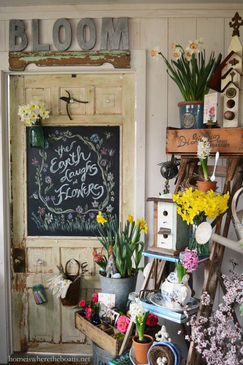 Flowers Feed, Chalkboard Door, Shed Decor, Seed Box, Potting Sheds, Chalk It Up, Flower Therapy, Ball Jars, Potting Shed