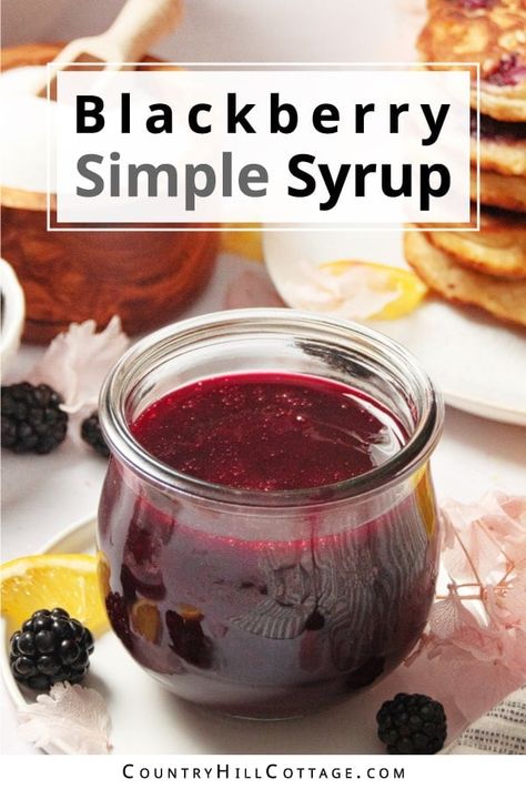 Homemade blackberry syrup is a delicious addition to your breakfast lineup. It’s fruity, sweet, and decadent, and you’ll want to pour in on everything, from brunch and desserts. The easy recipe takes less than 10 minutes and only 5 pantry staple ingredients, including lemon juice and fresh or frozen berries. Seedless blackberry simple syrup is great for pancakes, waffles, French toast, bread pudding, cake, cheesecake, ice cream, and to mix drinks and cocktails. | CountryHillCottage.com Blackberry Simple Syrup, Blackberry Pancakes, French Toast Bread, French Toast Bread Pudding, Breakfast Desserts, How To Freeze Blackberries, Buttermilk Bread, Custard Sauce, Blackberry Syrup