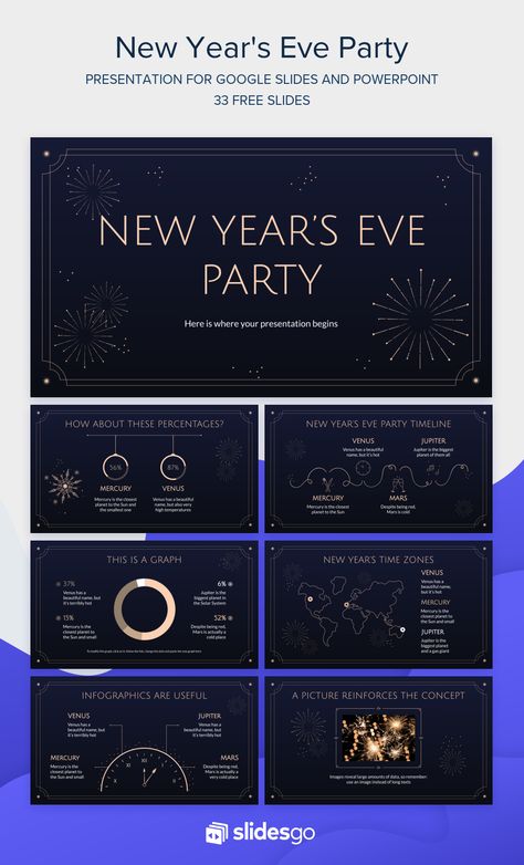 Work on an elegant presentation for the New Year's Eve party and customize our Google Slides theme and PowerPoint template to get excellent results Christmas Party Elegant, Slideshow Design, Party Timeline, Theme Powerpoint, Ppt Template Design, Online Jobs For Teens, Elegant Presentation, Coaching Teachers, Presentation Backgrounds