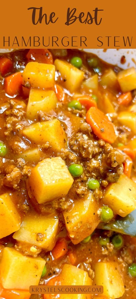 Looking for a fun and easy dinner idea for tonight? Why not try this mouth-watering Hamburger Stew! This stove-top recipe combines tender ground beef with hearty vegetables to create the ultimate comfort food. Your whole family will love it! Stew Recipes Stove Top, Ground Beef Stew Recipes, Beef Stew Stove Top, Ground Beef Stews, Hamburger Stew, Ground Beef Casserole Recipes, Ground Beef And Potatoes, Easy Hamburger, Stove Top Recipes