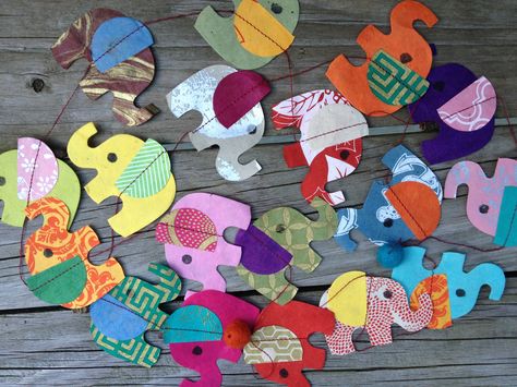 elephant garland happiness Paper Elephant, Elephant Garland, Painting Burlap, Garland Diy, Prayer Flags, Burlap Banner, Diy Garland, Red House, Bunting