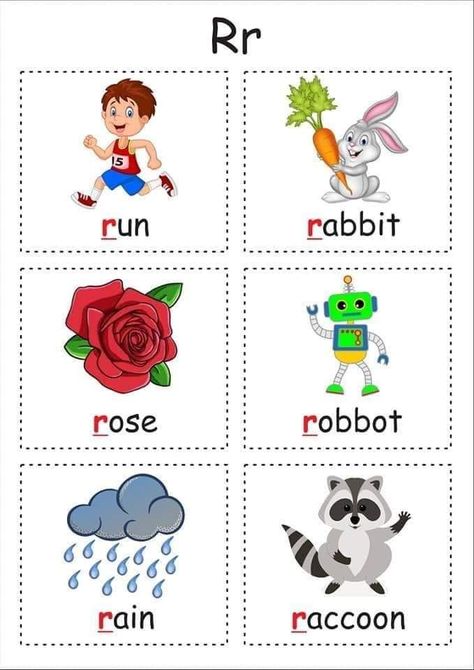 Letter R For Preschoolers, Alphabet With Pictures Free Printable, Letter R Words, Alphabet Tracing Printables, Kids Learning Alphabet, Jolly Phonics Activities, Alphabet Flash Cards Printable, Phonics Chart, Alphabet Crafts Preschool