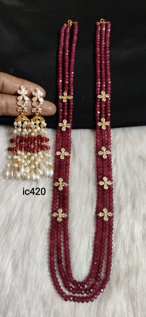 Ruby Mala Beads, Crystal Beads Jewelry Indian, Ruby Mala Jewellery Designs, Beads Haram Gold, Ruby Beads Jewellery Indian, Ruby Beads Necklace Designs, Gold Zumaka, Ruby Beads Mala, Red Beads Jewellery