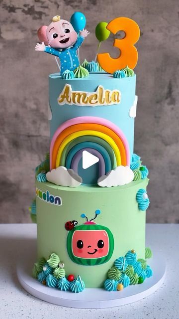 Cocomelon Cake, Melon Cake, 2 Tier Cake, Cake Artist, Strawberry Buttercream, Fresh Strawberries, Fresh Strawberry, Artist On Instagram, Naan