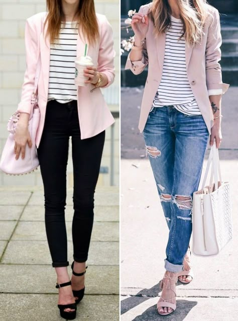 Pale Pink Blazer Outfit Casual, Pink Dress Jacket Outfit, Pink Outfits For Women Classy, Blush Blazer Outfit Work, Blush Blazer Outfit Casual, Powder Pink Blazer Outfits, Dusty Pink Blazer Outfit, Blush Pink Blazer Outfit Work, Outfits With A Pink Blazer