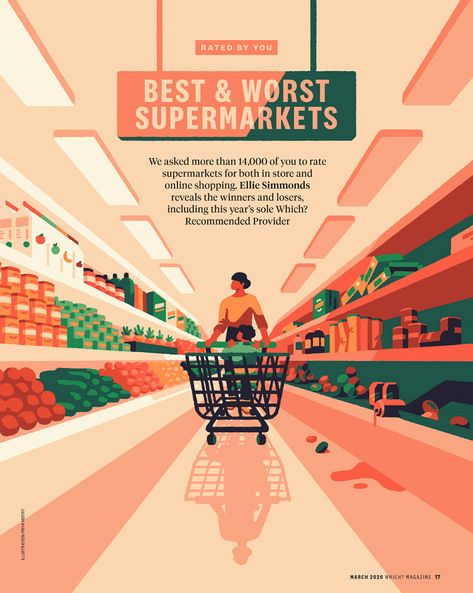 Which? Best & Worst Supermarkets on Behance Supermarket Display, Supermarket Design, Design Student, Photoshop Design, Flat Illustration, Editorial Illustration, Ad Design, Motion Design, Illustrations Posters