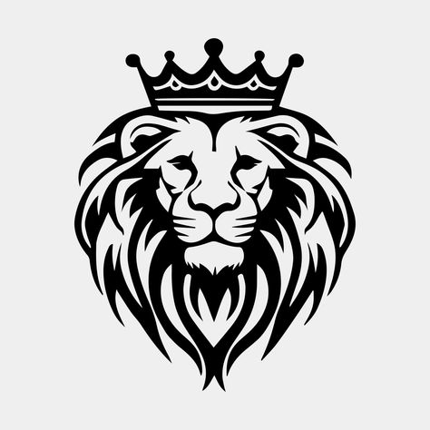 Head of a lion with a crown vector logo Crown Vector Logo, Lion With A Crown, Crown Vector, Lion Svg, Lion Clipart, Animal Svg, Lion Face, A Lion, Lion