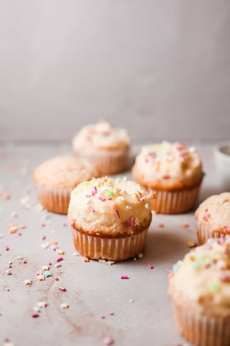 This Birthday Sprinkle Cupcakes recipe made with yellow cake mix, sprinkles, and homemade vanilla buttercream is a perfect treat for any birthday, but they are so good you'll want them just because. They are easy to make thanks to store-bought shortcuts. Tap to see more recipes and cooking inspiration from Cupcakes and Cutlery. Sprinkles Cupcake Recipes, Cake Mix Cupcakes, Sprinkles Cupcakes, Confetti Cupcakes, Store Bought Frosting, Party Cupcakes, Sprinkle Cupcakes, Colorful Cupcakes, Homemade Frosting