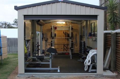 17 Insanely Unique uses for Outdoor Storage Sheds in 2018 [with 101 examples] Gym Creative, Gym Shed, Backyard Gym, Dream Home Gym, Morton Building, House Gym, Home Gym Garage, Front Facade, Diy Home Gym