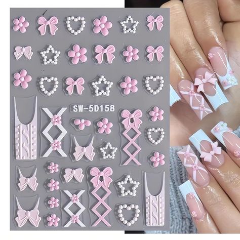 PRICES MAY VARY. 【Package Contains】 These nails stickers includes 4 sheets of 5D self-adhesive nail stickers with different color flower designs. 【Nail art stickers designs】Our cute red nails decals allows you to have a different nail art experience every day in summer and autumn. 【Easy to use】Self adhesive flowers nail decals are easy to use and can be applied in just 1 minute. The effect is comparable to a nail salon, helping you save time, money, and effort. 【Safety】 These charms nail sticker Cute Red Nails, Nails Decals, Nail Stickers Designs, Coquette Nails, Bow Nail Art, Nails Stickers, Bow Nail, December Nails, Colorful Nail