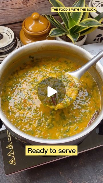 Sagarika🌻Swagatika on Instagram: "Dal Palak!!😍  Step by step recipe: ▪️Wash and soak 1/2 cup toor dal, 1/2 cup masoor dal and 1/2 cup moong dal for 30 minutes. ▪️Transfer the soaked dal to a pressure cooker. Add water. Add 1/2 teaspoon turmeric powder and 1/2 teaspoon salt. Mix them. ▪️Cook for 2 whistles on a medium flame. Keep aside. ▪️Wash and chop spinach leaves. Keep aside. ▪️Heat oil in a pot. ▪️Add 1 tsp cumin seeds and 4 dried red chillies. Let them sizzle. ▪️Add 1 tbsp chopped garlic and 1 tbsp chopped ginger. Sauté until the raw smell goes away. ▪️Add 2 chopped onions, 2 chopped green chillies and sauté them until the onions become soft and light golden. ▪️ Add chopped tomatoes and mix everything well. ▪️Add salt and 1/2 tsp turmeric powder. Sauté until the tomatoes turn soft a Palak Dal Recipe, Spinach Dal Recipe, Moong Dhal Recipe, Dal Palak Recipe Indian, Dal Recipe Easy, Mixed Dal Recipe, Mug Dal Recipe, Mix Daal Recipe, Dal Curry Indian Recipes