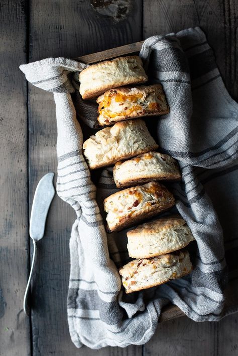 ... bacon, cheddar & chive biscuits ... Biscuit Photography, Biscuits Photography, Cheddar Chive Biscuits, Southern Biscuits Recipe, Chive Biscuits, Cheddar Cheese Biscuits, Cheese Biscuit, French Delicacies, Flaky Biscuits